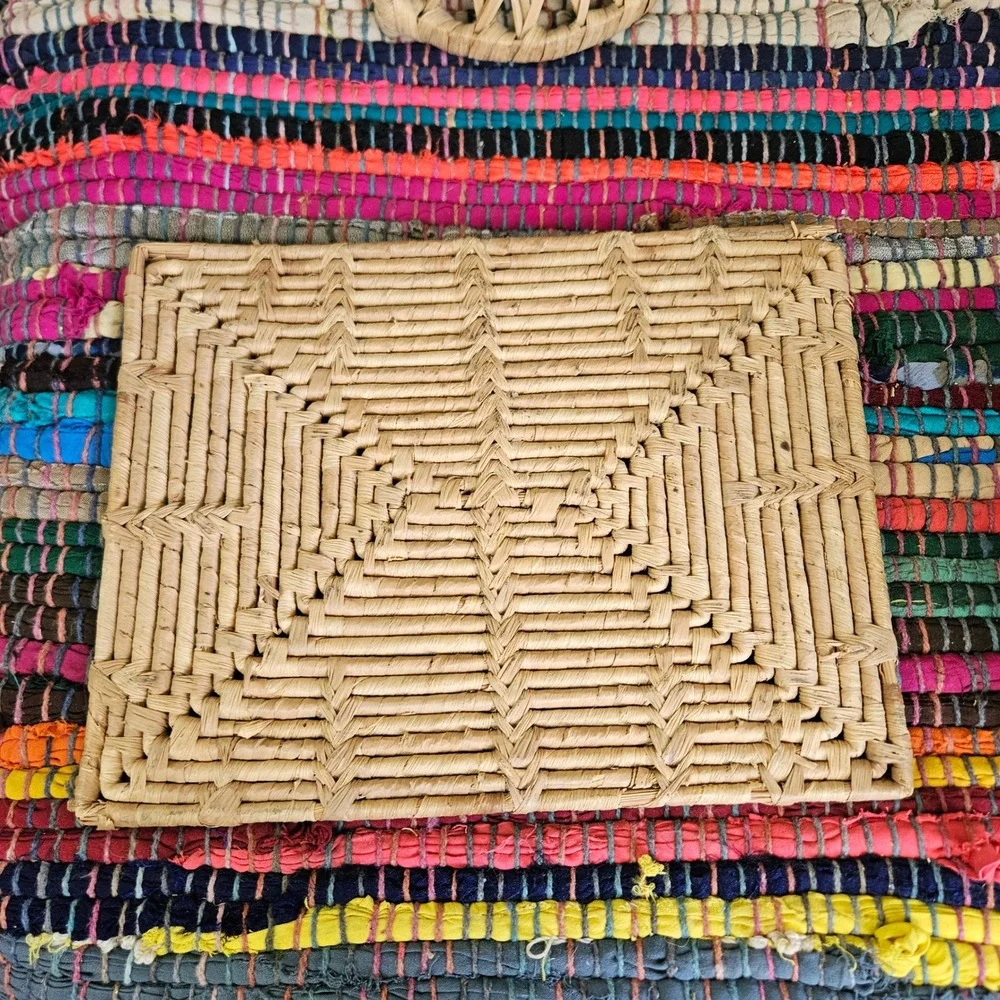 Mixed 4pc Wicker Rattan Lot Bundle Doll Chair Hot Pad Basket Tray Boho Farmhouse